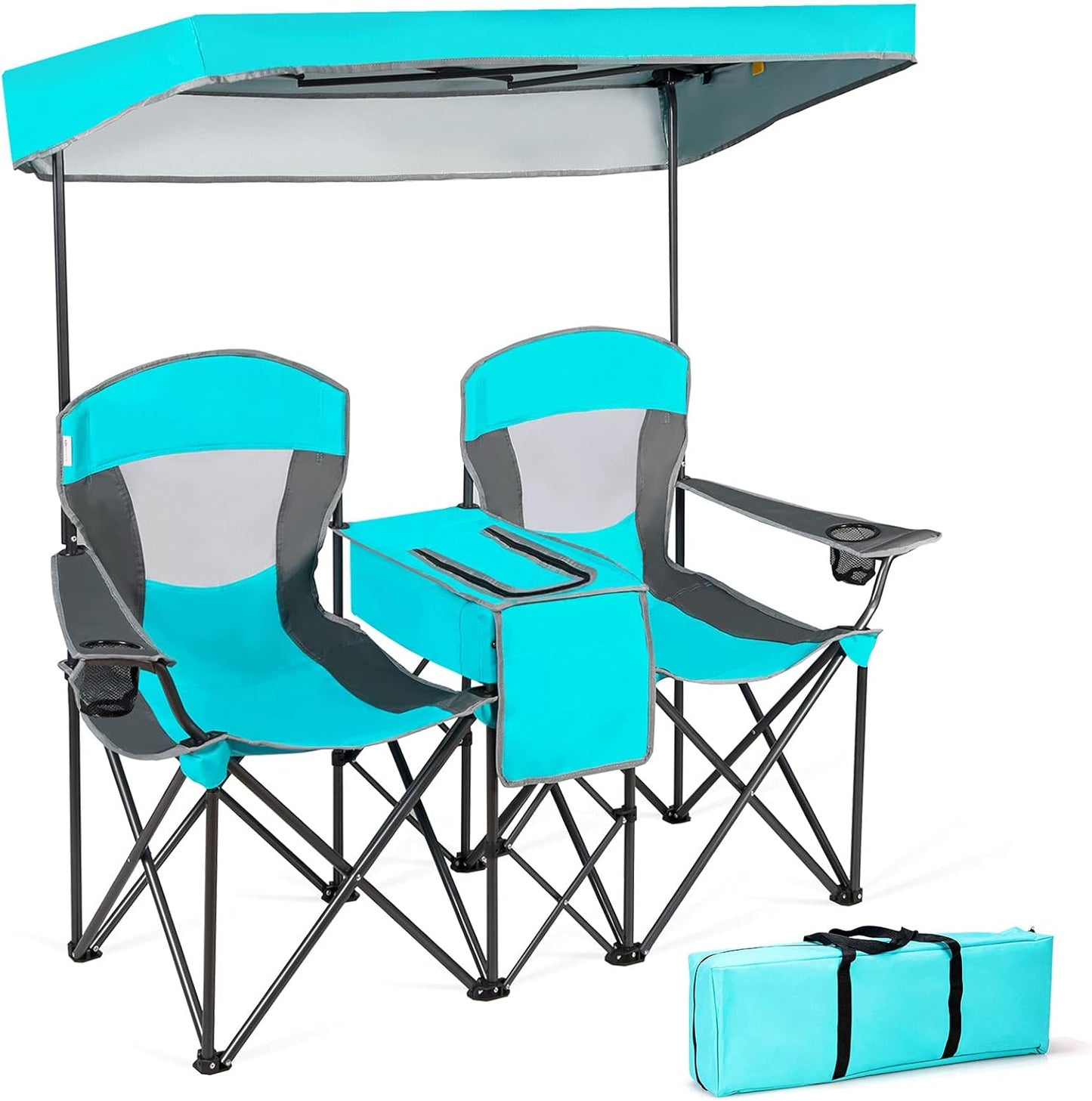Outdoor Portable Double Folding Camping Chair with Canopy