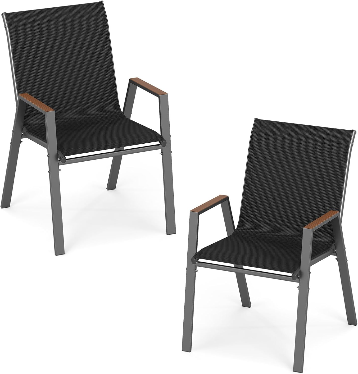 Garden Chairs Set of 2/4, Stackable Outdoor Dining Chairs with Armrests