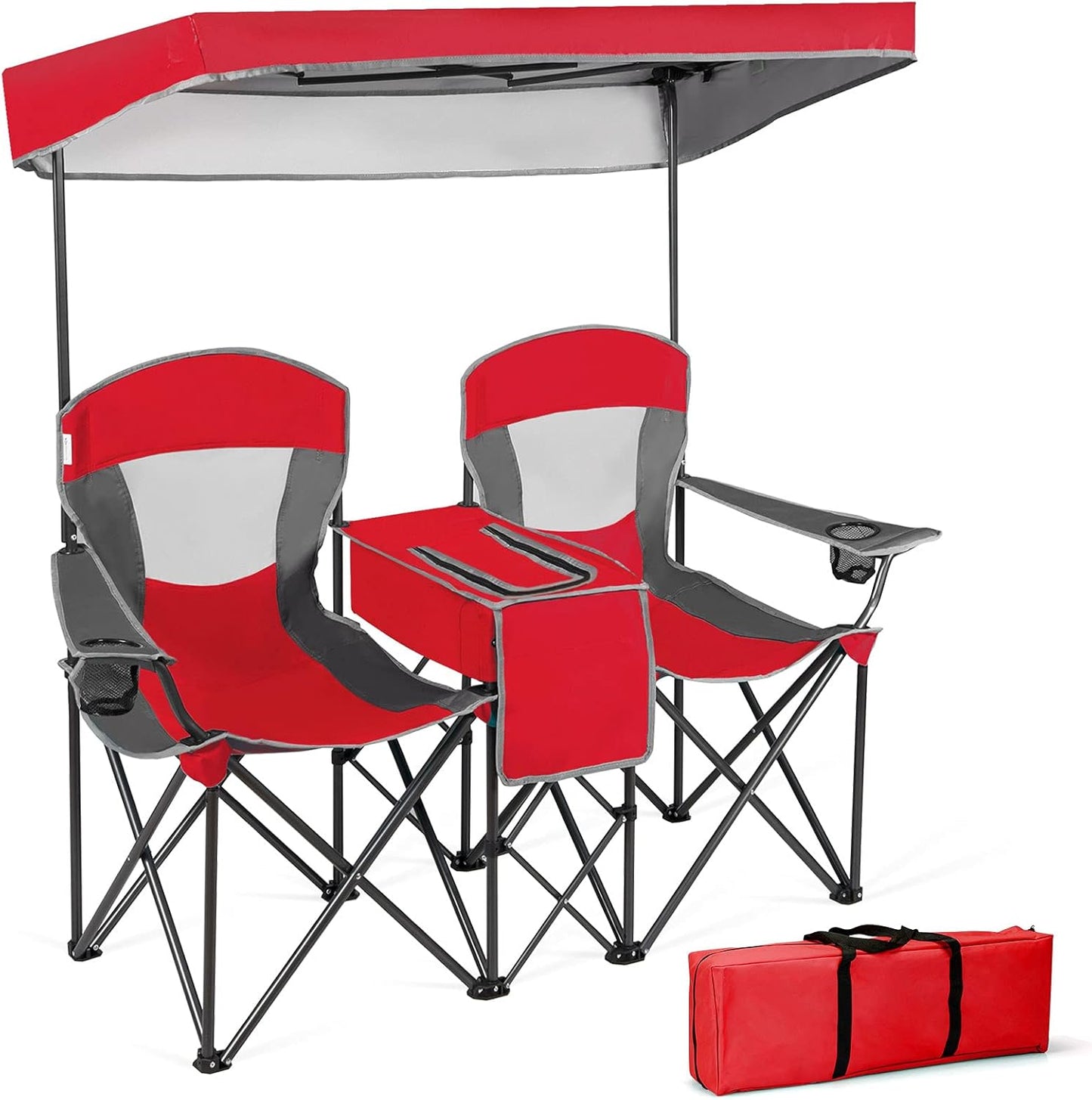 Outdoor Portable Double Folding Camping Chair with Canopy