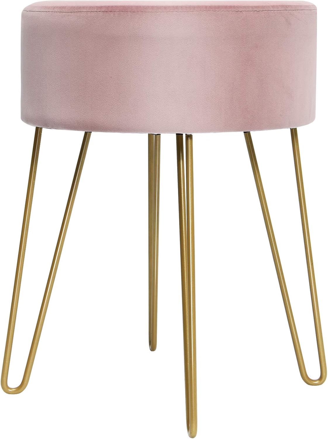 Round Velvet Stool with Hairpin Legs