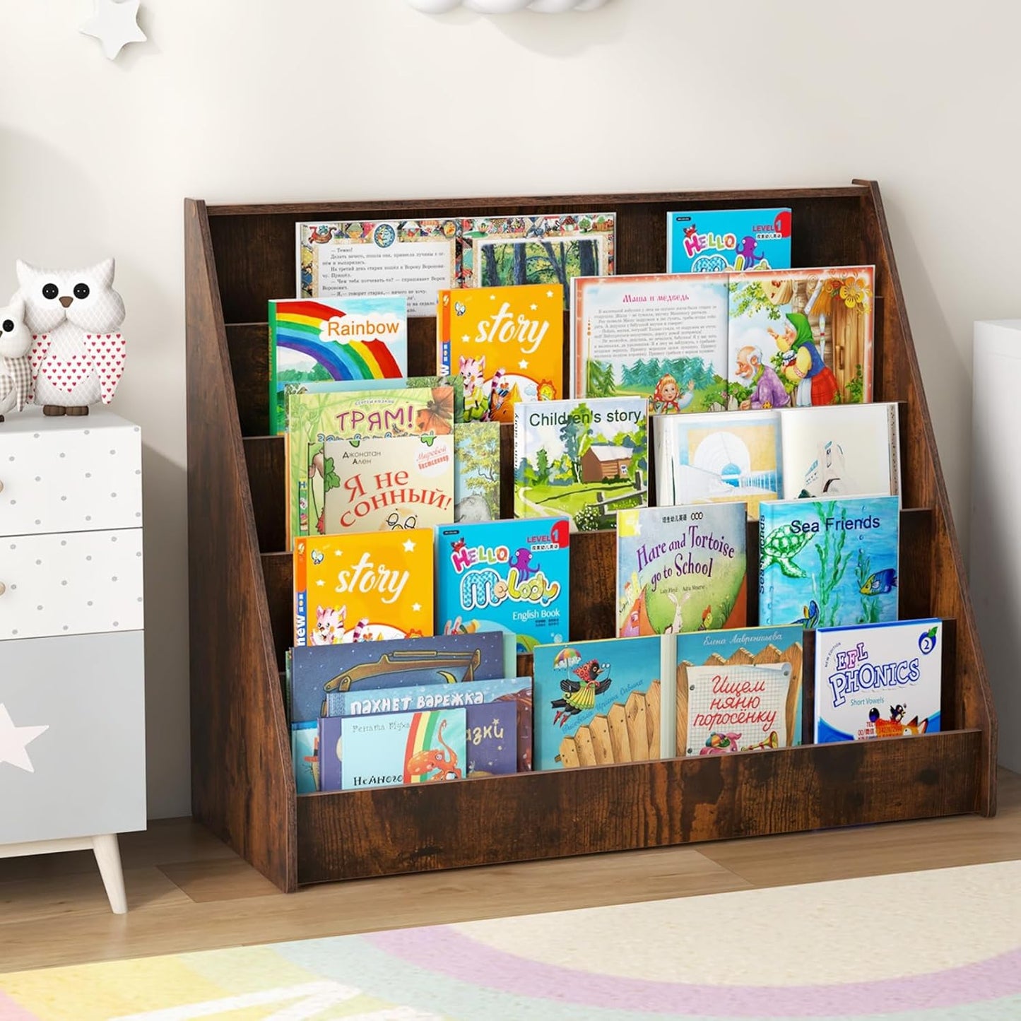 4-Tier Kids Bookshelf with Deep Compartments for Kids Bedroom