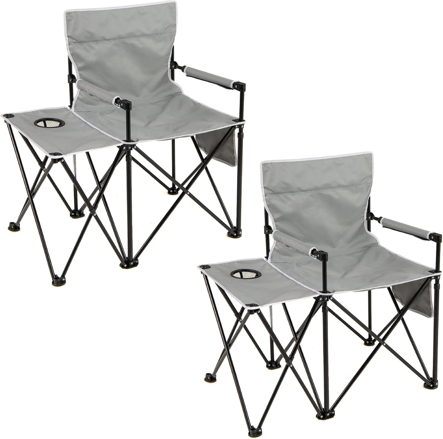 2 Pack Oversized Folding Camping Chair with Side Table and 2 Storage Pockets