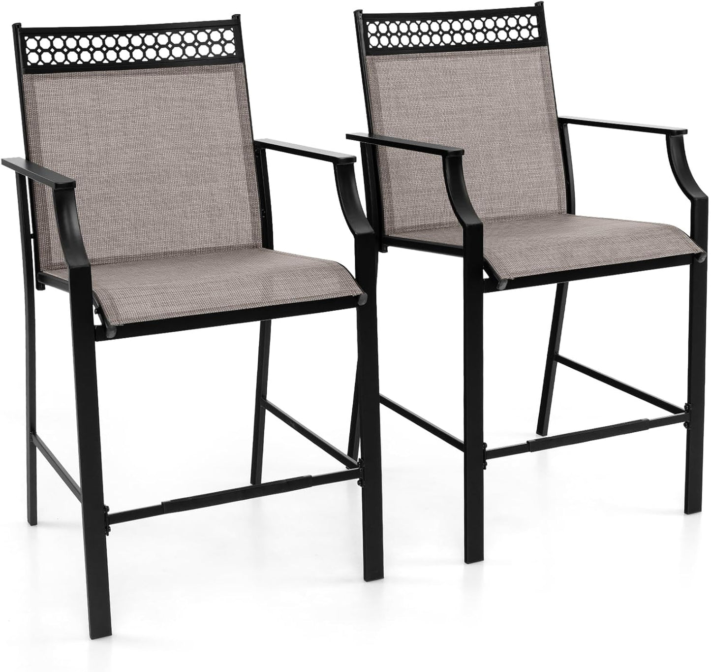 Fabric Outdoor Bar Stools Set of 2 with High Back Armrests & Footrest