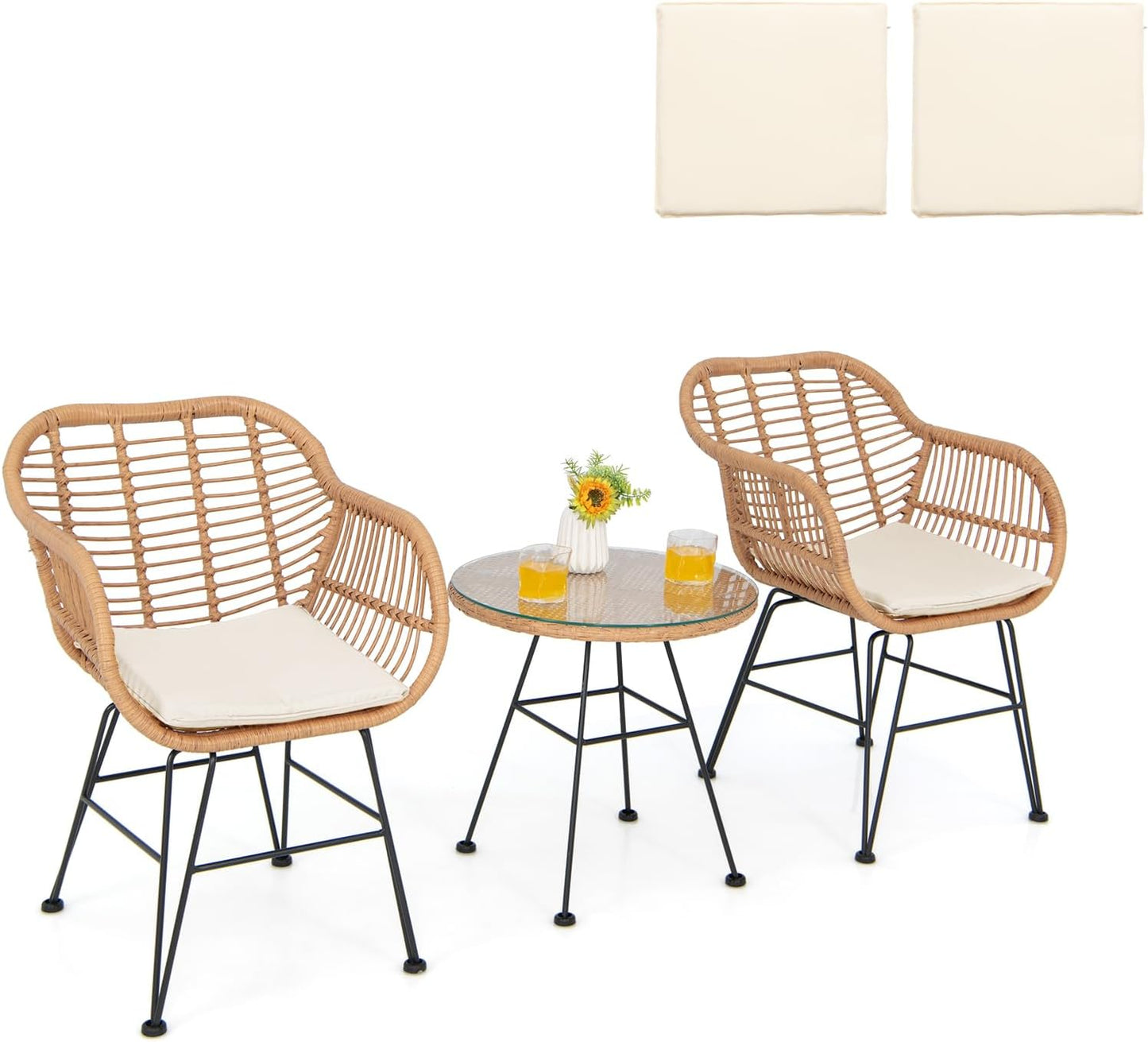 String Patio Bistro Set with Tempered Glass Table and 2 Chairs