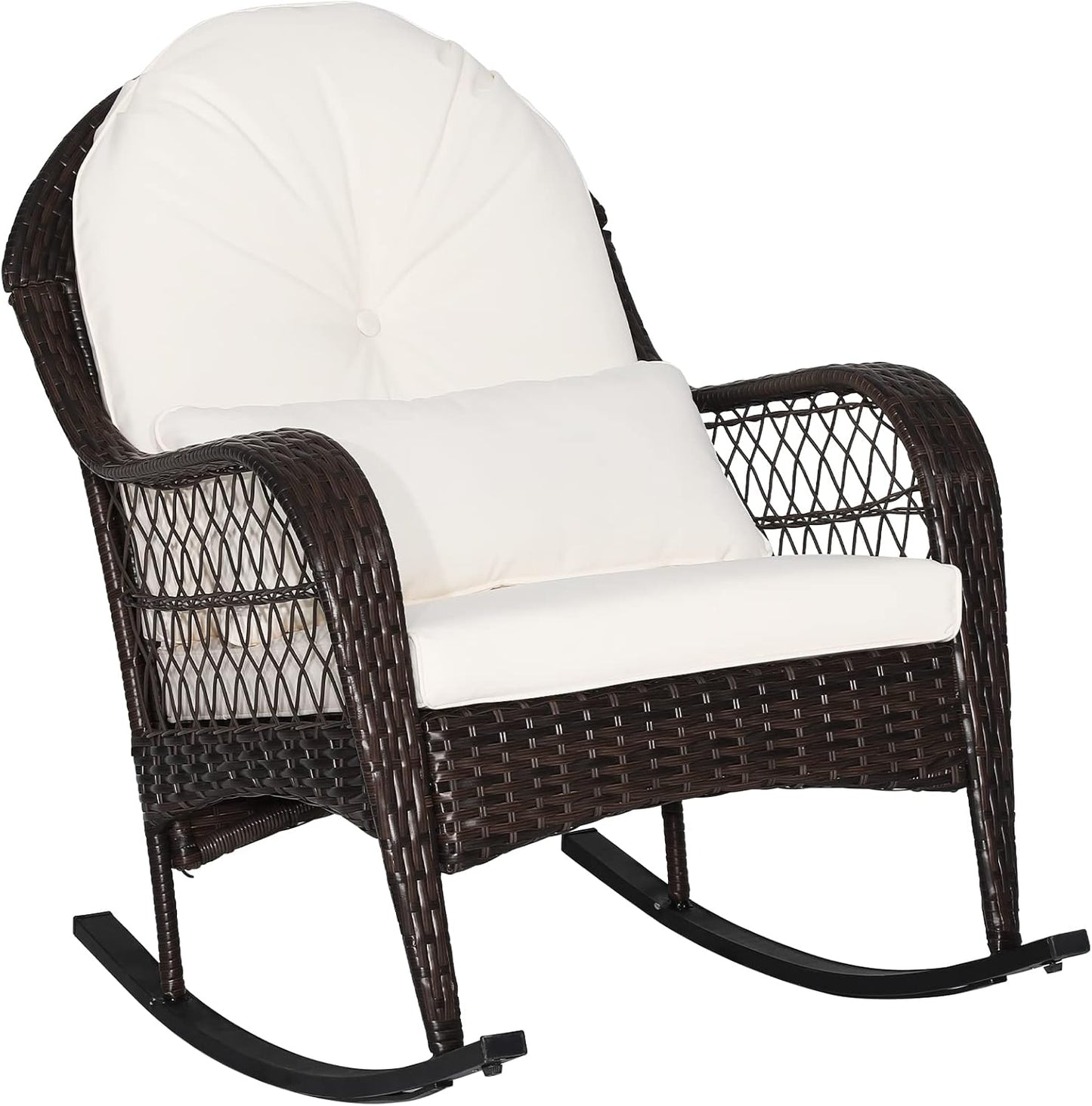 Wicker Rocking Armchair Relax Rocker Lounge Chair with Lumbar Pillow & Cushion