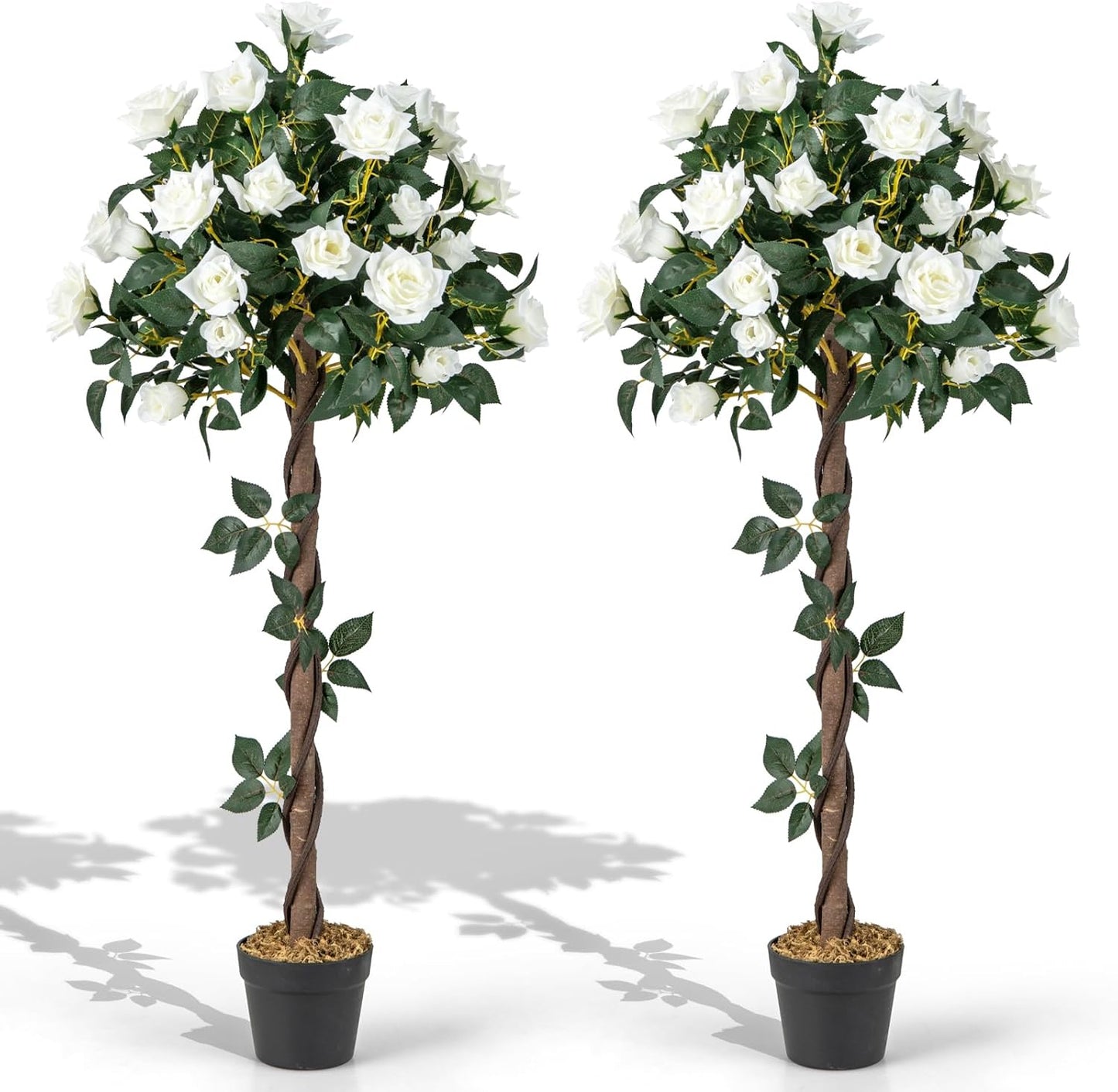 120 CM Artificial Flower Tree Faux Floral Plant with White Roses