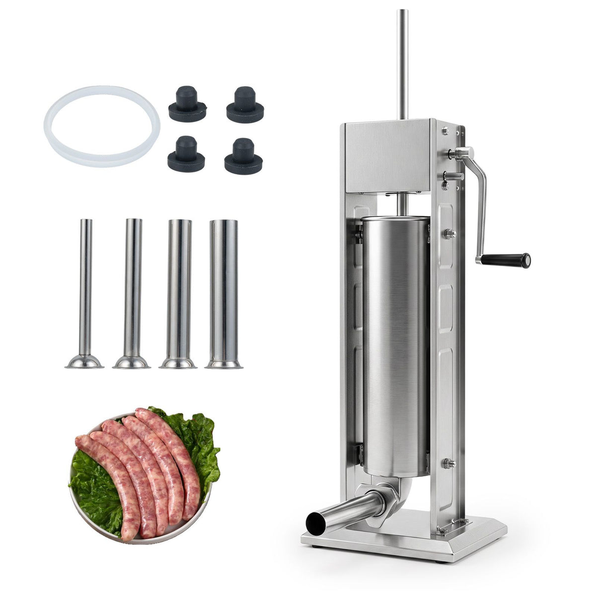 Stainless Steel Meat Filling Machine with 2 Speeds and 4 Stuffing Tubes for Home