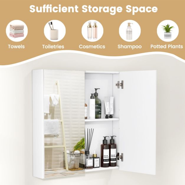 Medicine Cabinet with Mirror and Double Mirrored Doors