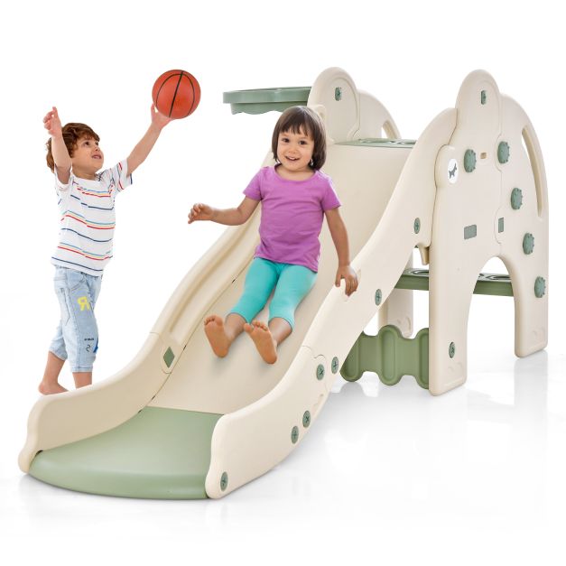 Kids Play Slide with Cute Elephant Shape & Basketball Hoop