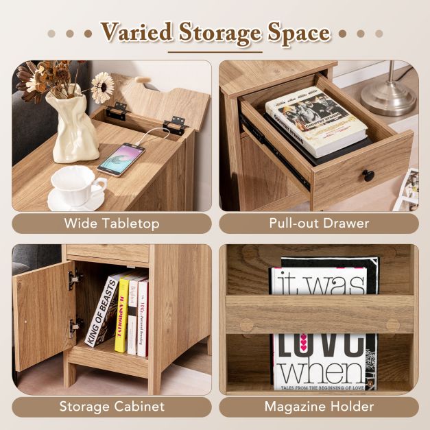 End Table with Charging Station USB Ports and Outlets