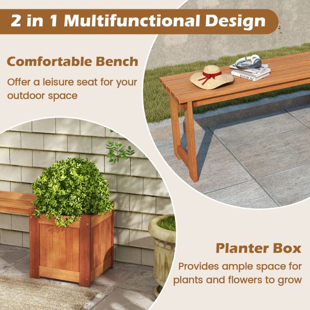 Hardwood Flower Box with Bench for Garden