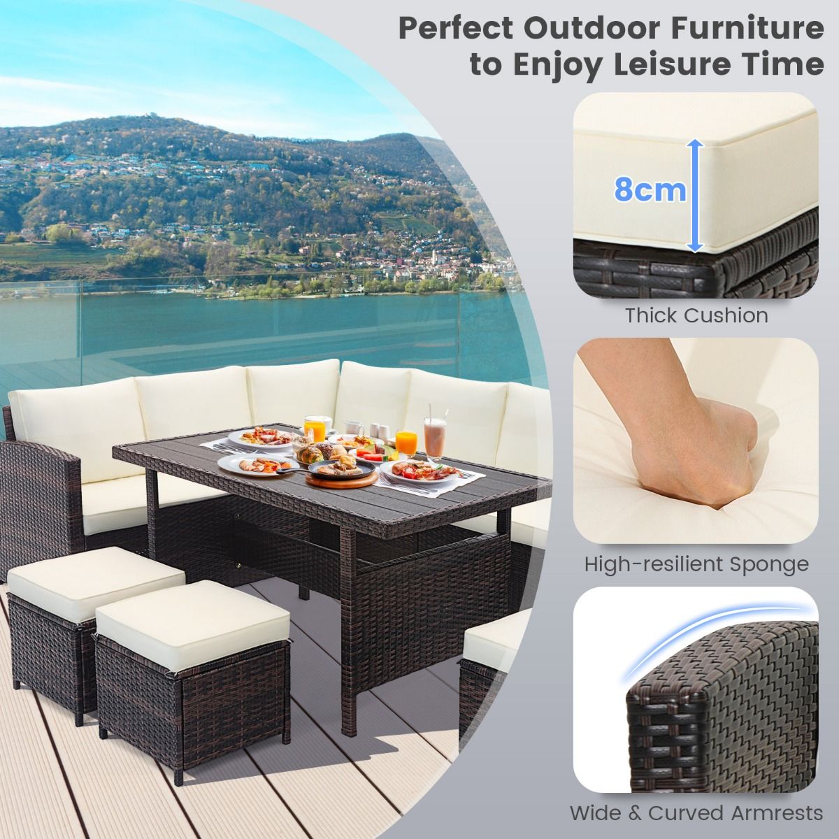7 Pieces Wicker Patio Furniture Set for Porch Poolside Balcony Yard Garden