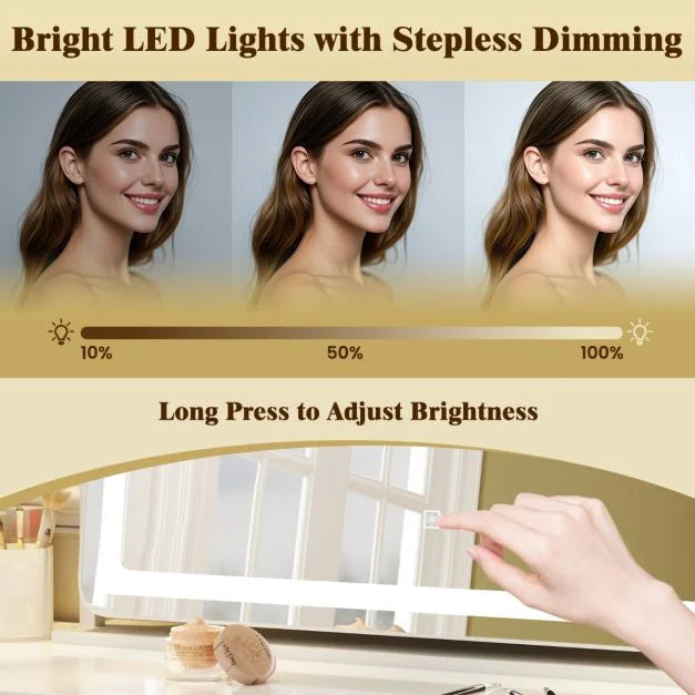 80 x 55 CM Large Vanity Mirror with Touch Control and 3-Color Lighting Mode