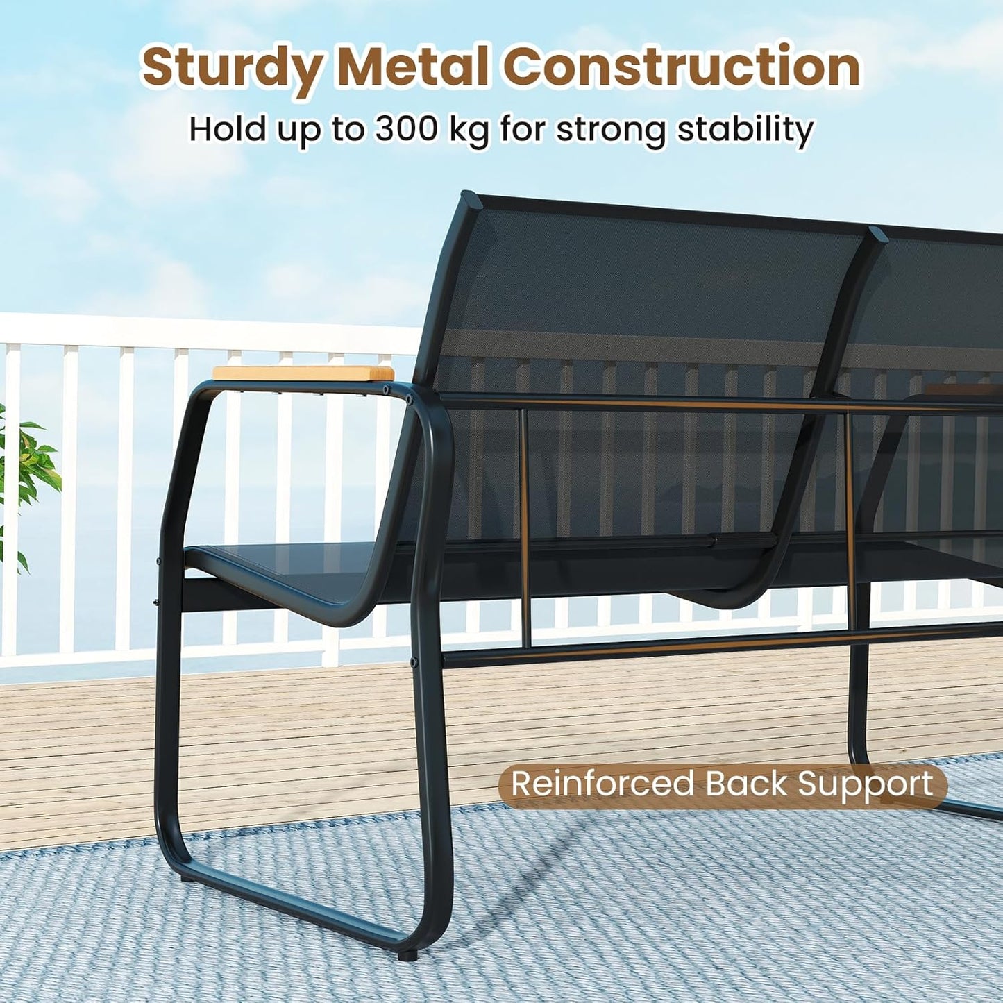 Giantex 2 Pieces Garden Furniture Set Outdoor Loveseat Bench and Coffee Table with 2 Storage Compartments