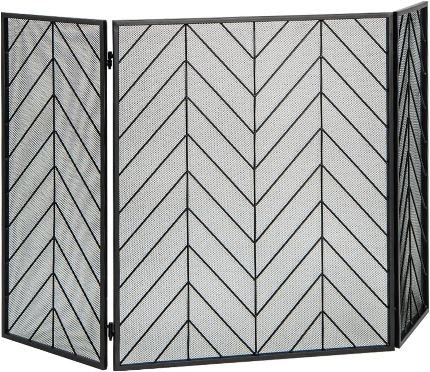 GiantexUK 3-Panel Folding Fireplace Screen, 133 x 78cm Metal Mesh Spark Guard