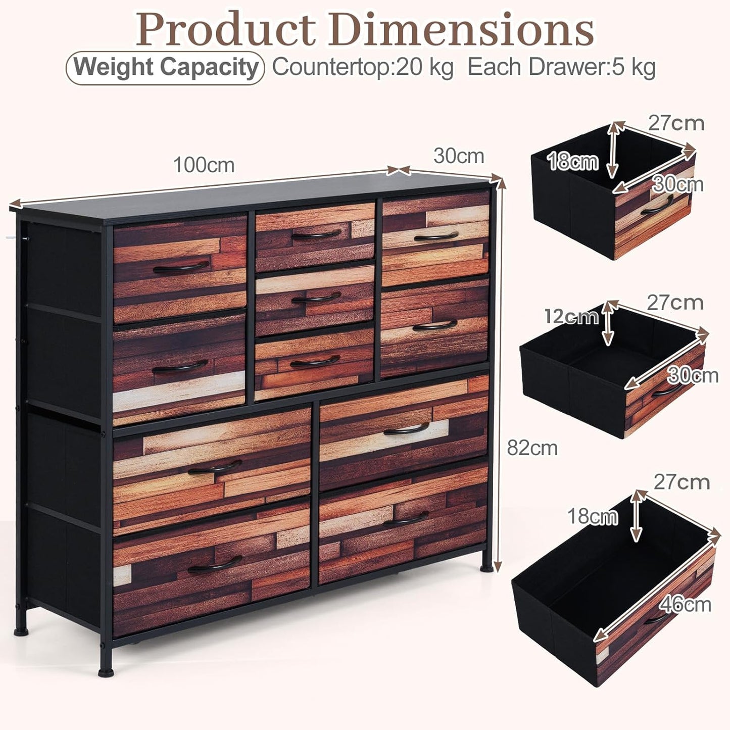 11/14-Drawer Dresser Tall Storage Chest with Metal Frame