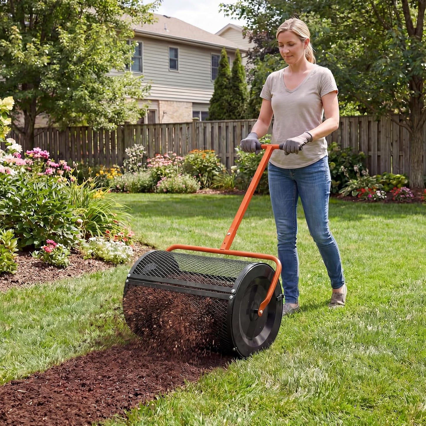 GiantexUK 27’’ Compost Spreader, Peat Moss Seeding Manure Fertiliser Garden Spreader Roller