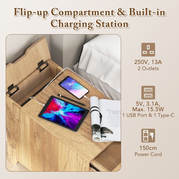 End Table with Charging Station USB Ports and Outlets