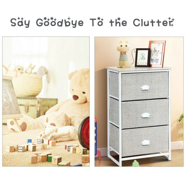 3 Fabric Nightstand Bedside Storage Cabinet Folding Drawers