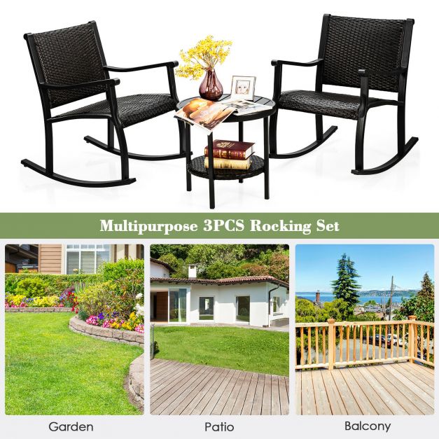 3 Piece Rocking Table Chairs Set with Coffee Table for Poolside