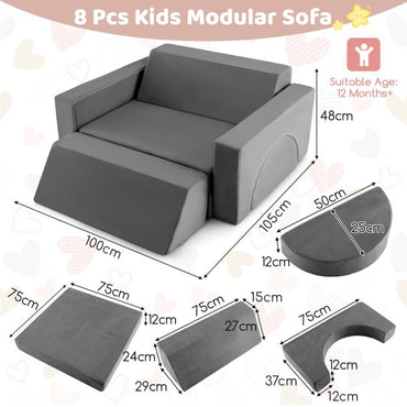 8-Piece Kids Modular Play Sofa with Machine-washable Fabric