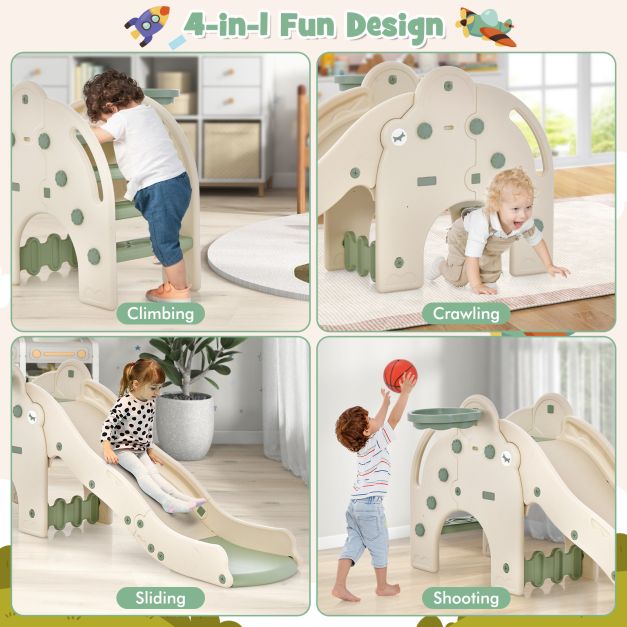 Kids Play Slide with Cute Elephant Shape & Basketball Hoop