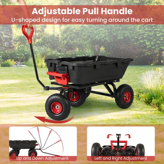 Garden Dump Cart with Adjustable Handle and Quick Dump Design