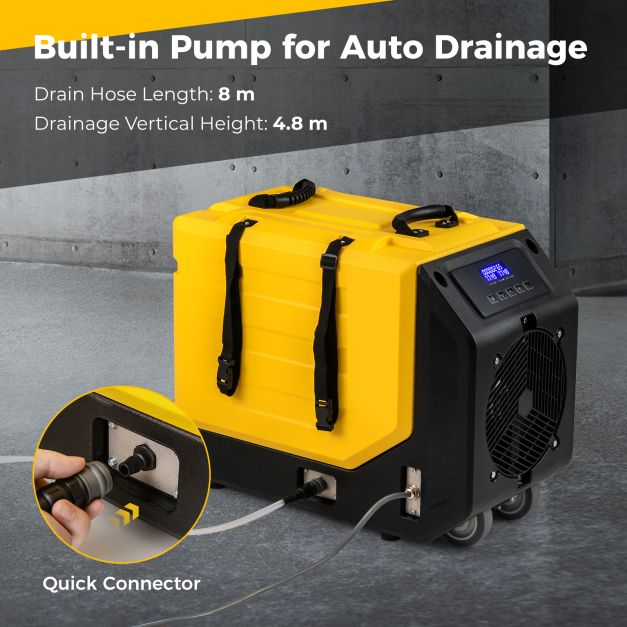 90L/Day Commercial Dehumidifier with Pump and 2 Wheels