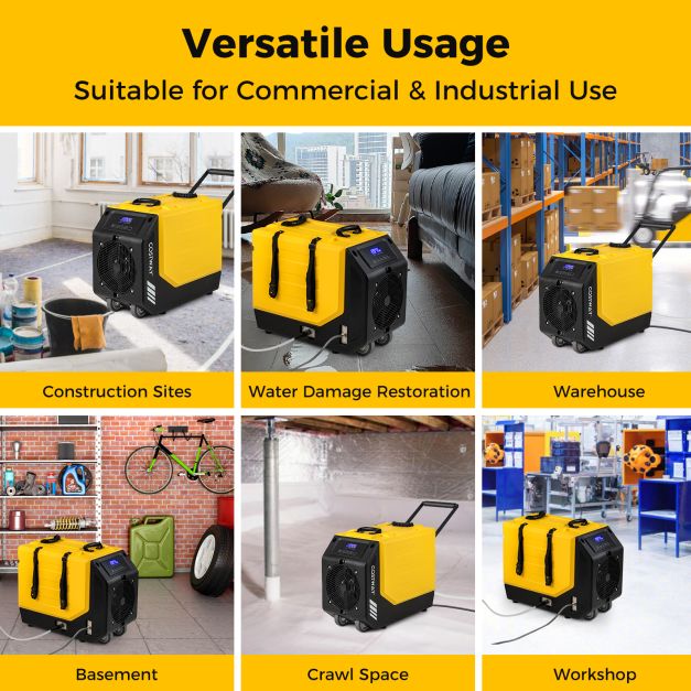 90L/Day Commercial Dehumidifier with Pump and 2 Wheels