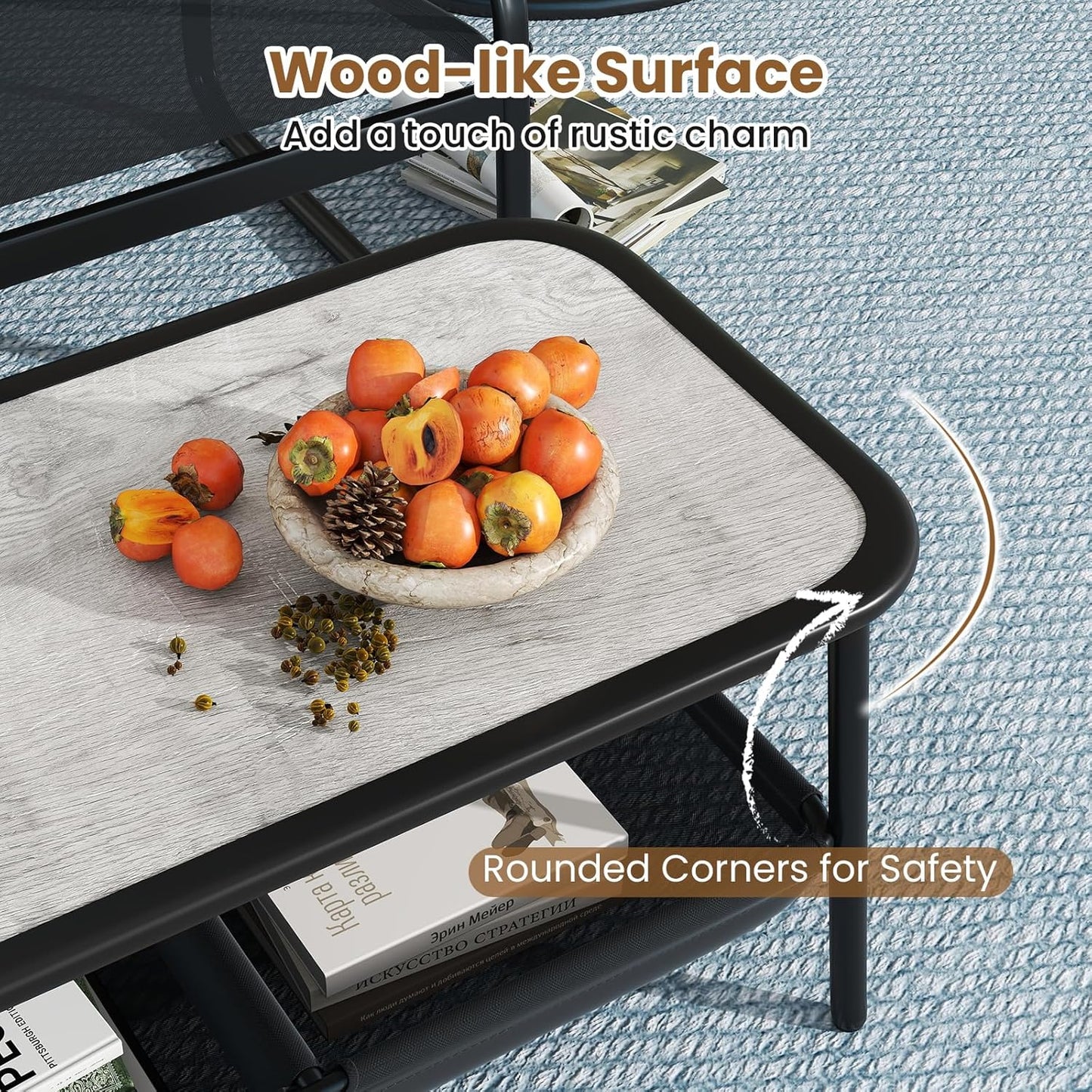Giantex 2 Pieces Garden Furniture Set Outdoor Loveseat Bench and Coffee Table with 2 Storage Compartments