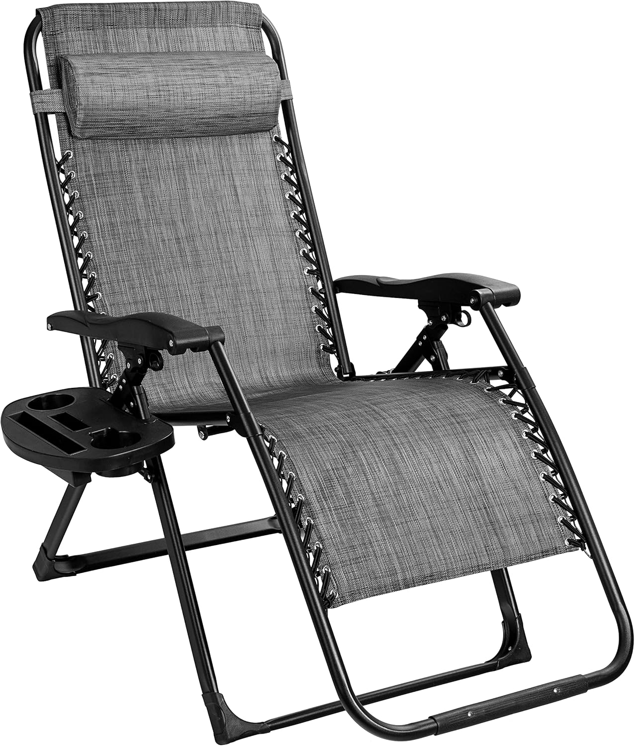 Oversized Patio Folding Zero Gravity Chair with Removable Pillow and Side Tray