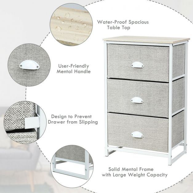 3 Fabric Nightstand Bedside Storage Cabinet Folding Drawers