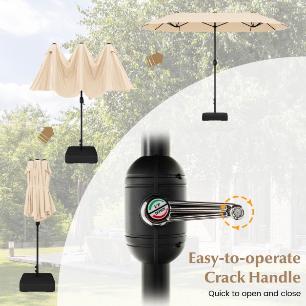 4m Double sided Patio Umbrella with Crank Handle for Garden Pool Backyard