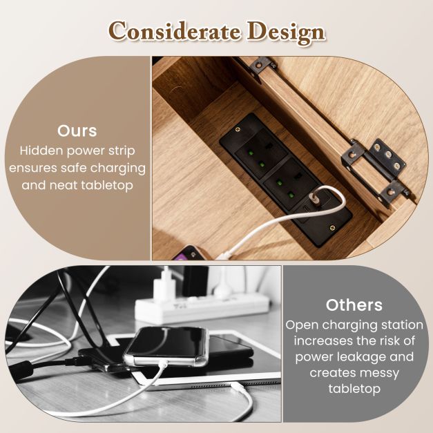 End Table with Charging Station USB Ports and Outlets