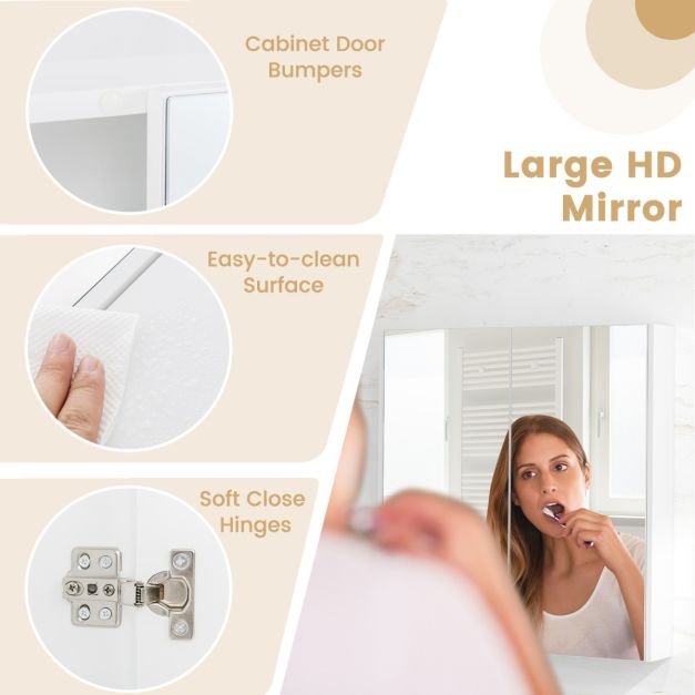 Medicine Cabinet with Mirror and Double Mirrored Doors