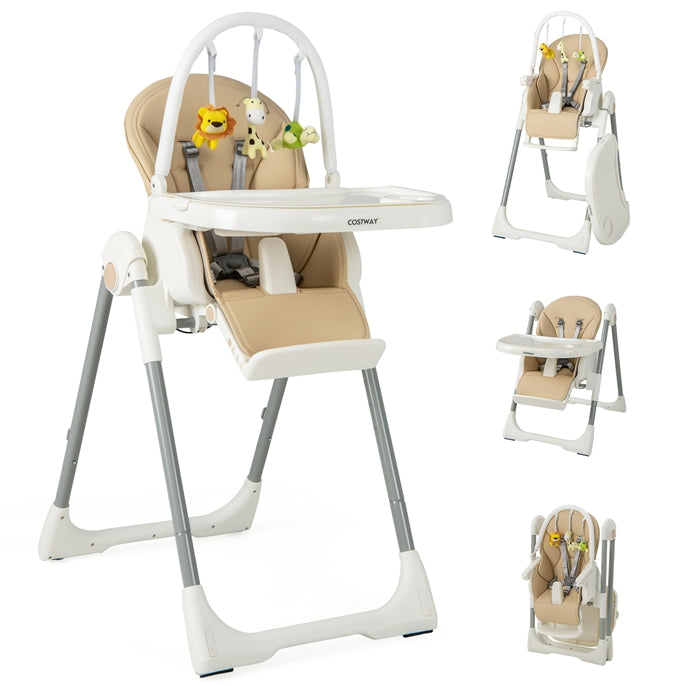 Foldable Reclining Infants High Chair with Removable Double Trays