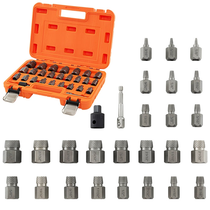 27Pcs Screw Extractor Set Dual Headed Easy Out Bolt Removal Kit