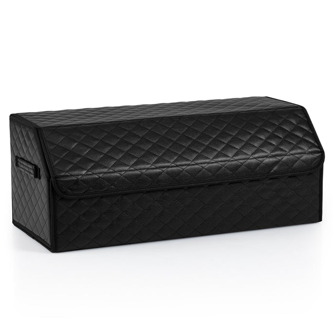 Leather Car Trunk Organizer with Lid Removable Divider and Large Capacity
