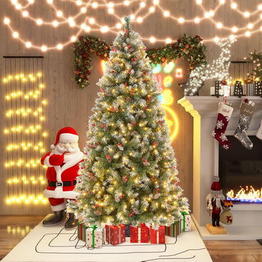 195cm Artificial Xmas Tree with 909 PVC Branch Tips and 420 Warm White LED Lights