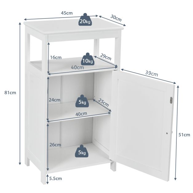 Freestanding Bathroom Floor Cabinet with Single Door and Adjustable Shelf