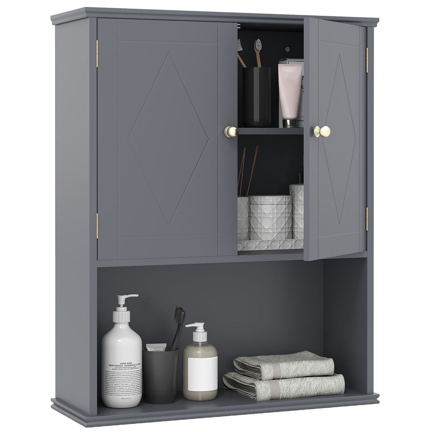 Bathroom Wall Cabinet with Open Shelf and Adjustable Shelf