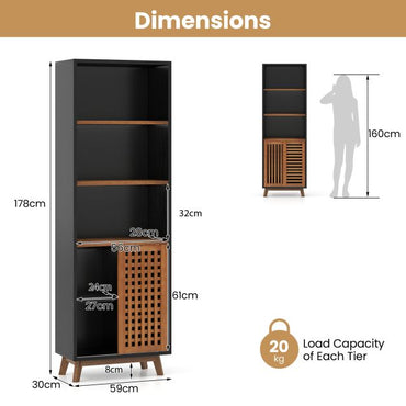 178 CM 5-Tier Bookshelf with Reversible Adjustable Shelf