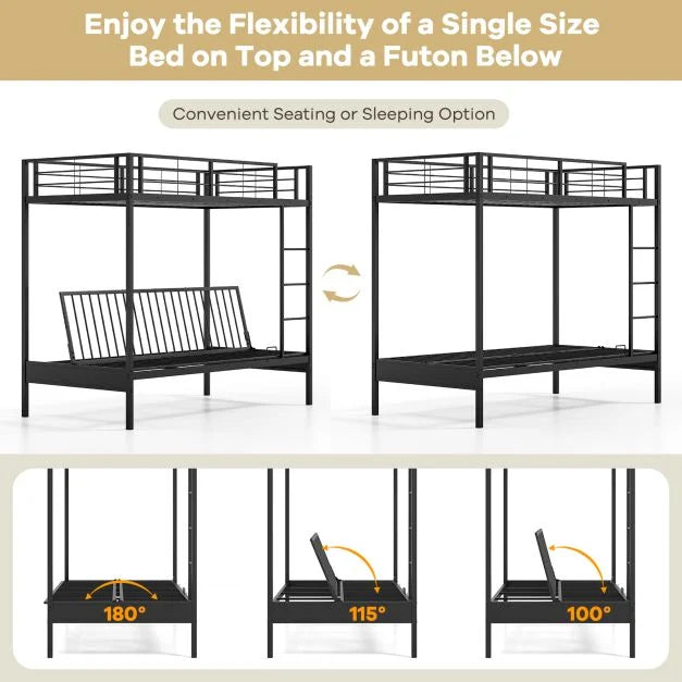 Single Over Futon Bunk Bed with Ladder and Safety Guardrails