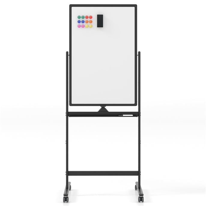 Double Sided Magnetic Whiteboard, Height Adjustable Mobile Dry Erase Board with Black Markers (90 x 60cm)