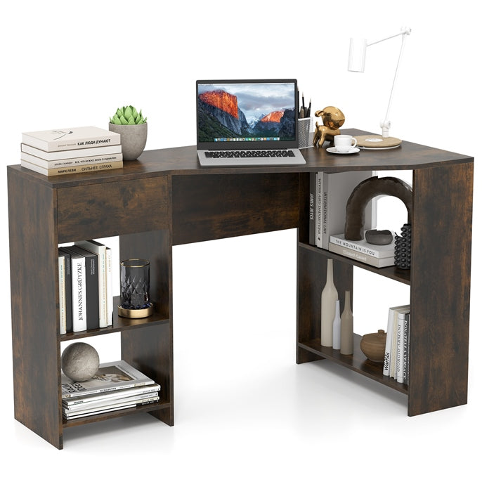 L-Shaped Computer Desk with Storage and Open Shelves for Living Room Bedroom
