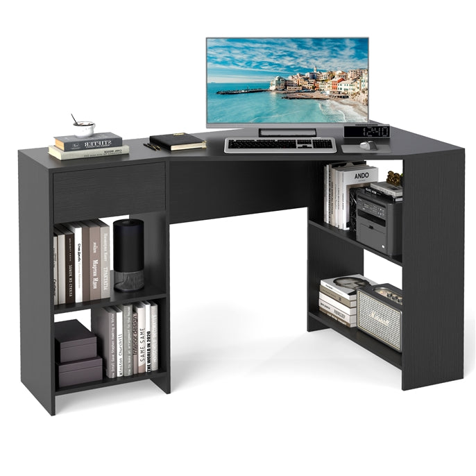 L-Shaped Computer Desk with Storage and Open Shelves for Living Room Bedroom