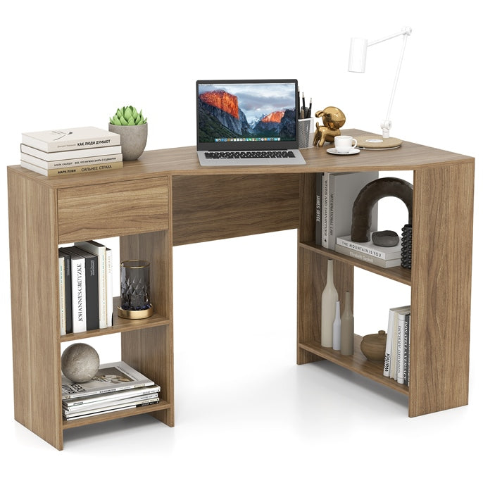 L-Shaped Computer Desk with Storage and Open Shelves for Living Room Bedroom