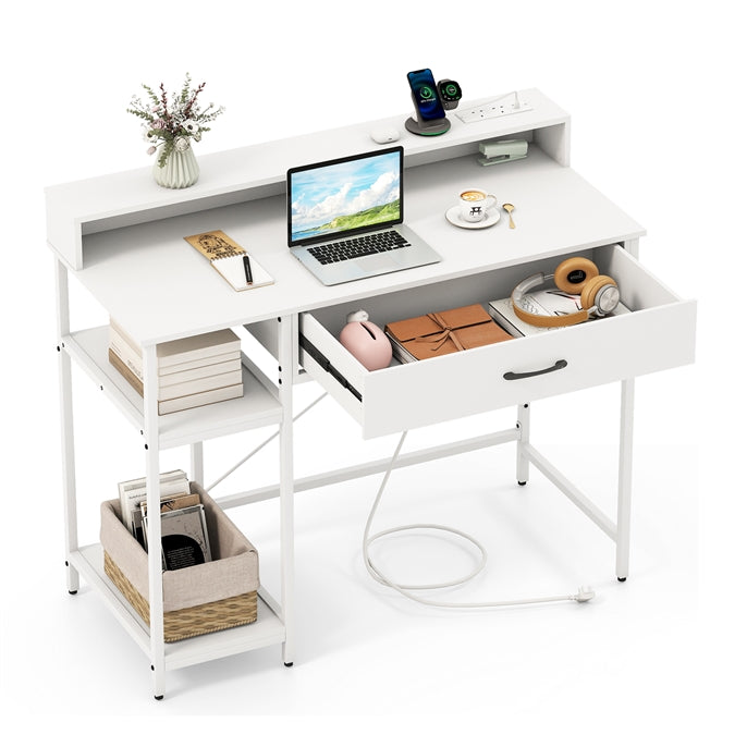 120cm Computer Desk, Industrial Laptop Writing Desk with Monitor Stand, Drawers & Storage Shelves