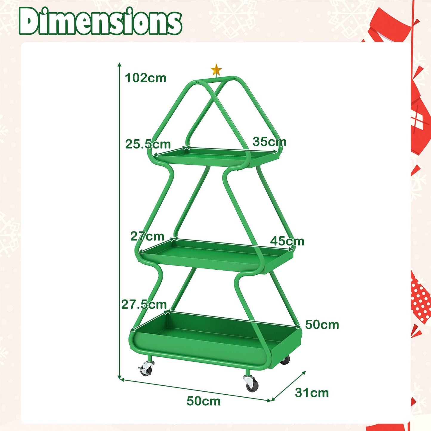 Christmas Tree Storage Cart 3-Tier Rolling Xmas Cart with Topper Star