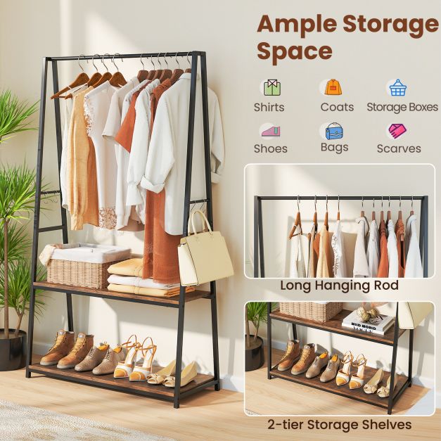 Clothes Rack with 2 Shelves for Laundry Room Bed Room